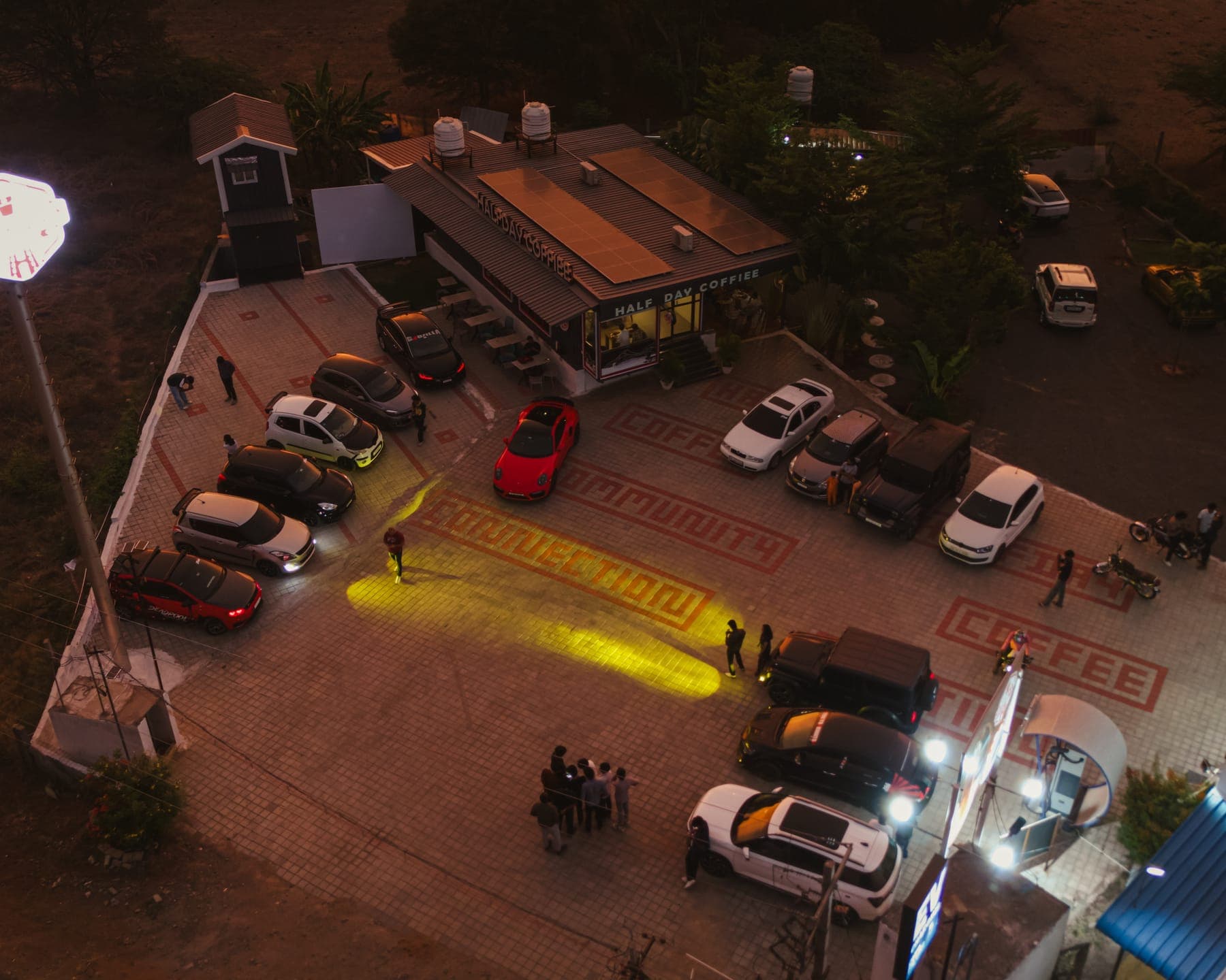 Aerial view of the cafe at night